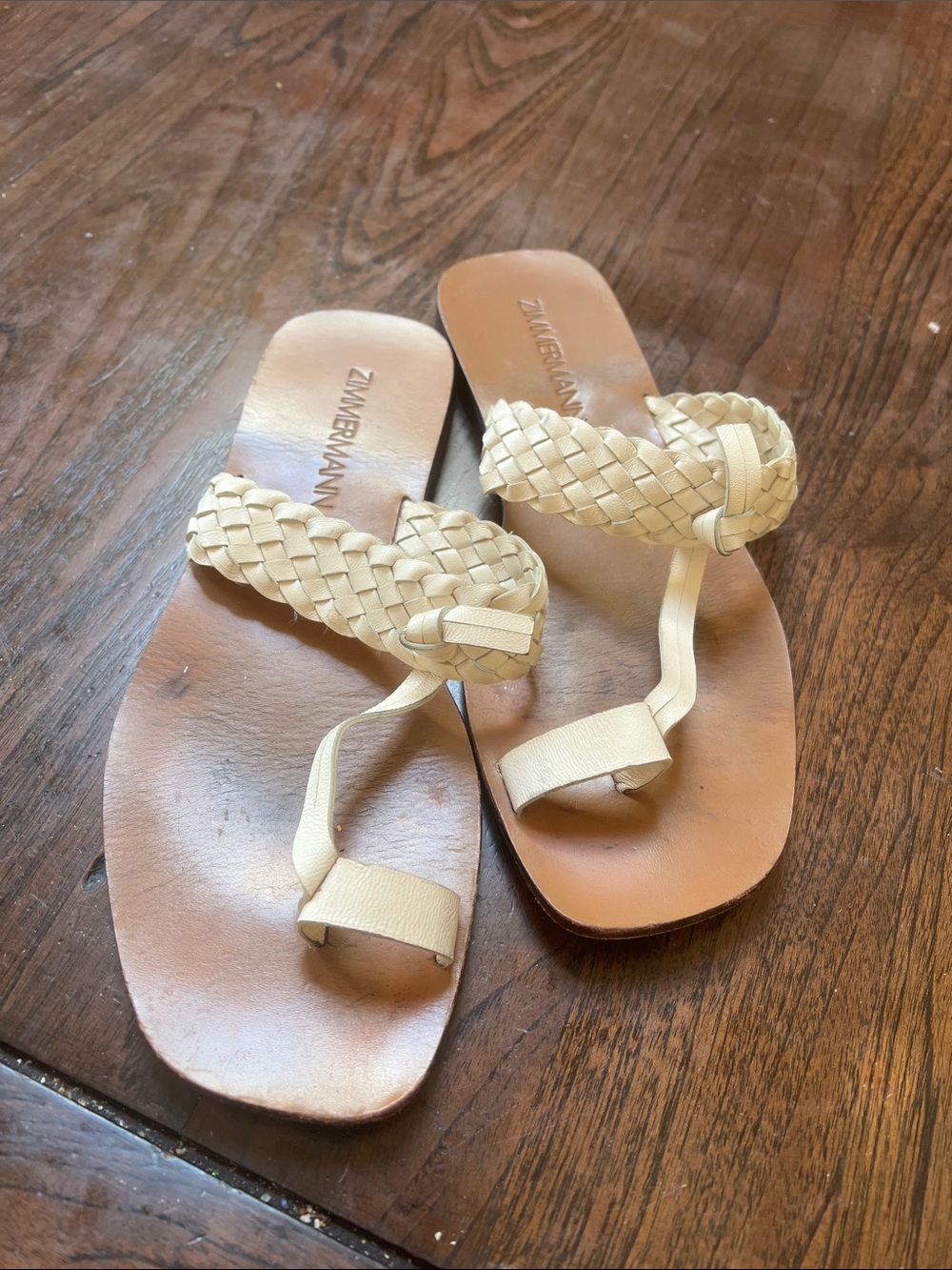 Zimmermann Cream Braided Toe-Loop Sandals